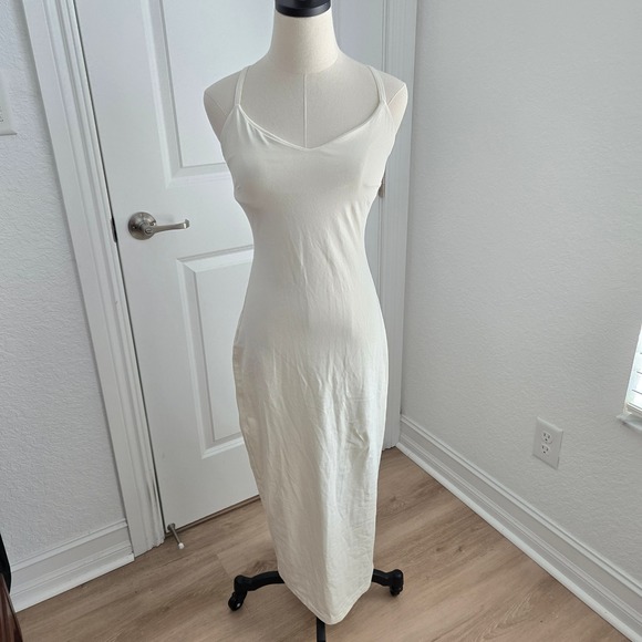 Aym Dresses & Skirts - AYM Studio Bamboo Cotton Cross Back Midi Dress Off White Cream V-Neck Size M